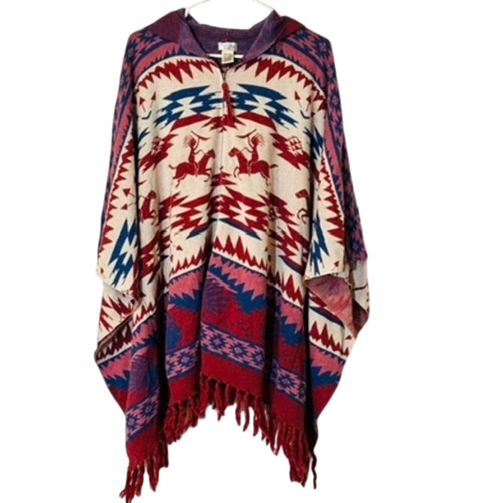 Tasha Polizzi Collection Poncho Southwestern Hooded Zip Front Sweater OS
